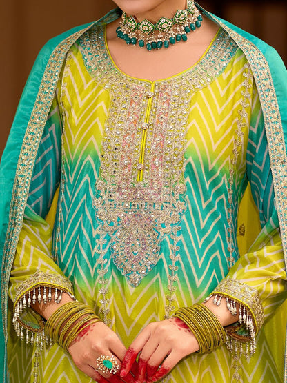 Floral Embroidered Sequinned Chinon A-line Kurta With Palazzos & Dupatta