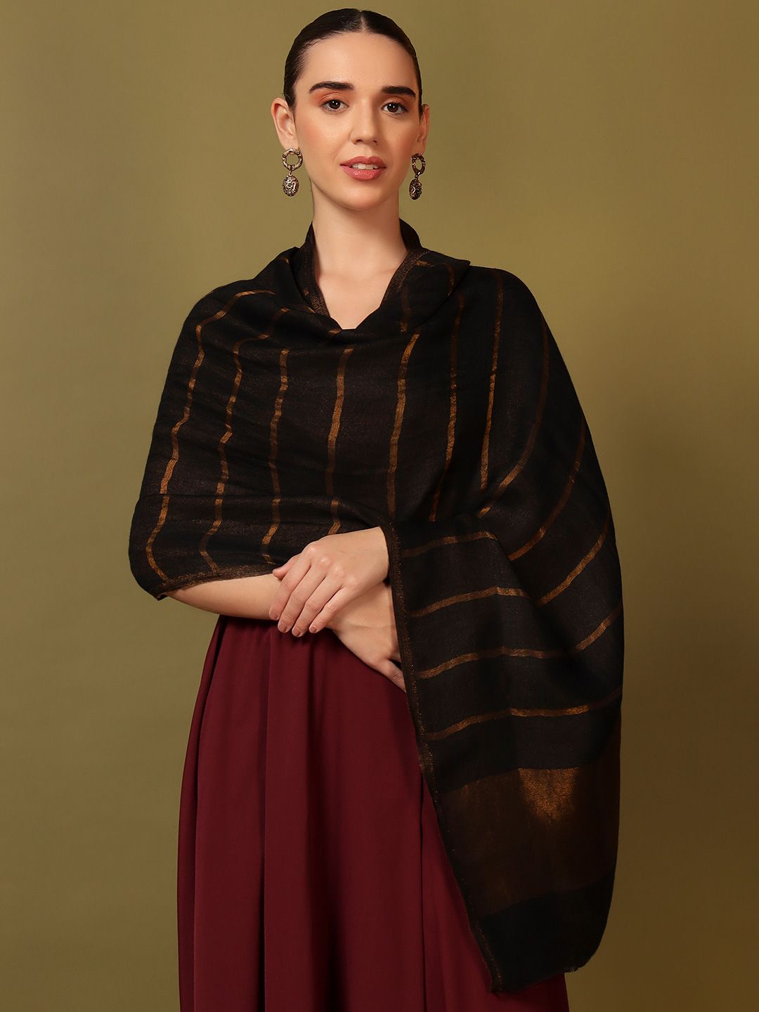 Dhiyona PA Striped Woven Design Woolen Reversible Shawl