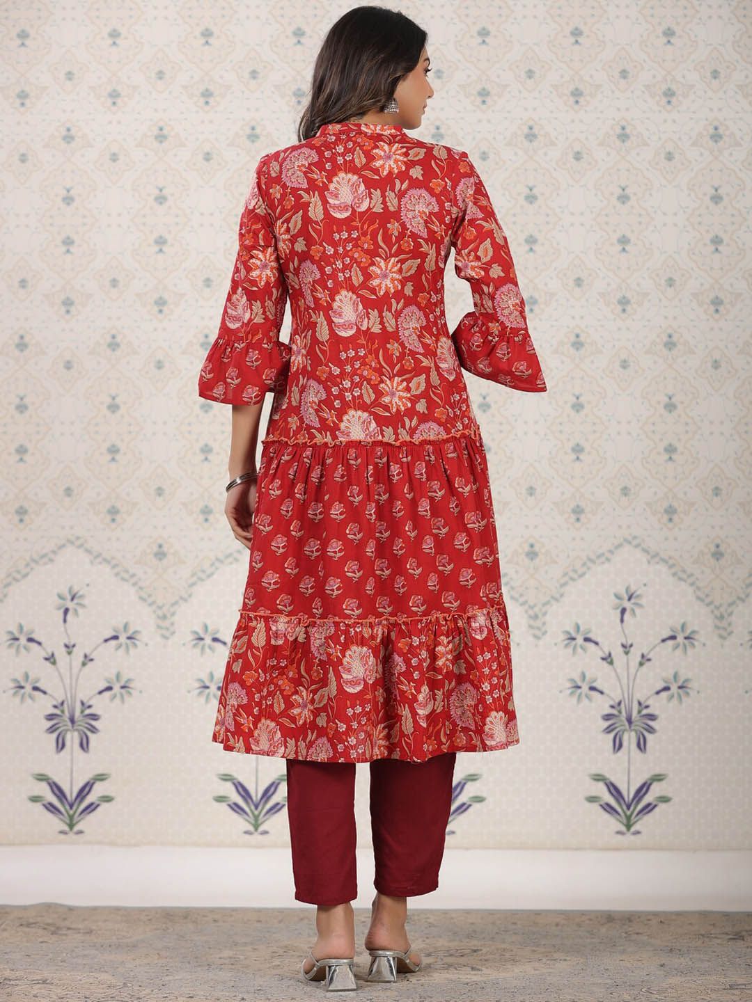 Dhiyona OD  Ethnic Motifs Printed Bell Sleeves A-Line Cotton Kurta