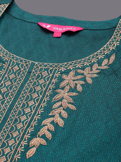 Dhiyona VA Women'sEthnic Motifs Zari Embroidered Yoke Kurta & Trousers With Dupatta
