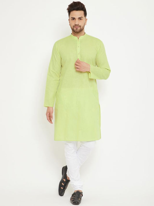 Men's Green Cotton Blend Straight Kurta Pyjama Set