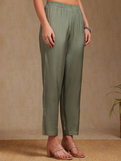 Dhiyona SO Women's Floral Embroidered Notch Neck Sequinned A-Line Kurta With Trousers & Dupatta