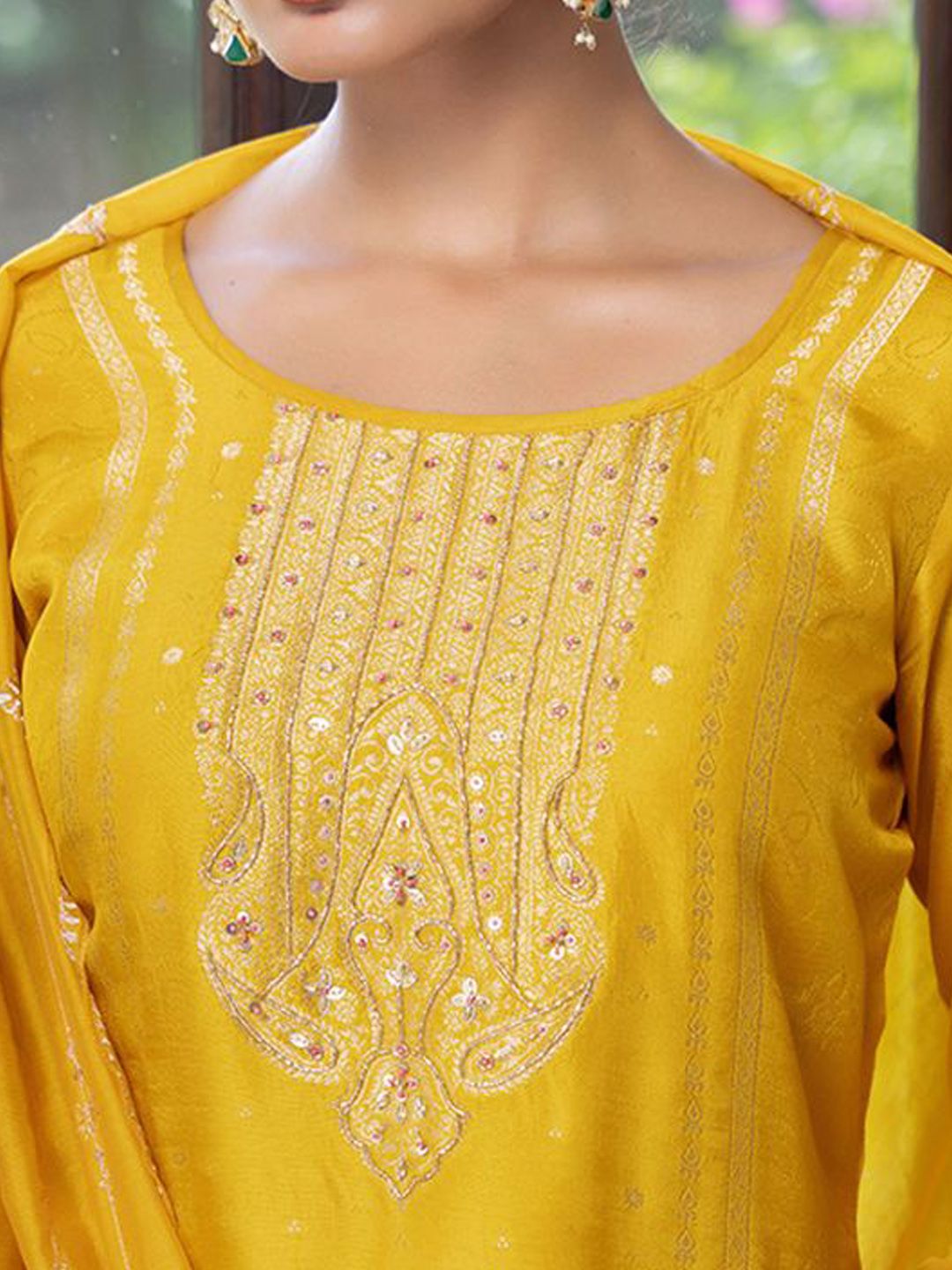 Dhiyona CH Women Ethnic Motifs Embroidered Regular Thread Work Kurta with Palazzos & Dupatta