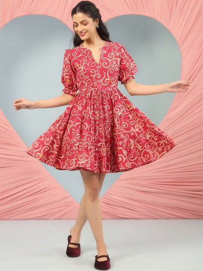 Dhiyona AY Women's Print Puff Sleeve Fit & Flare Dress