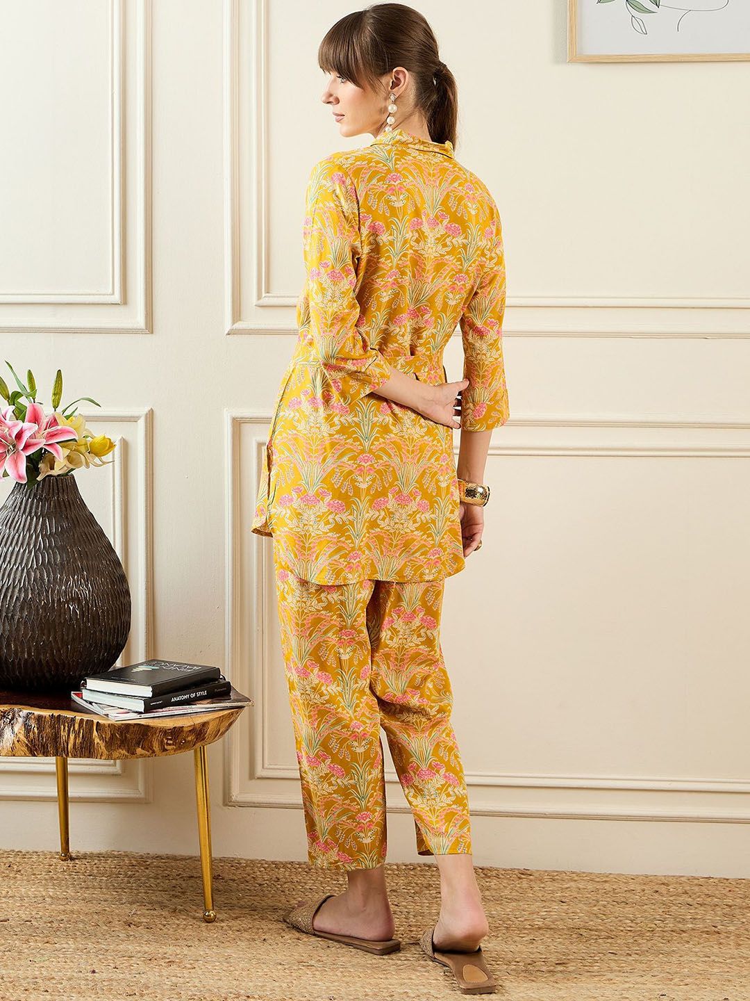 Dhiyona IE Floral Printed Shirt Collar Tunic & Trousers