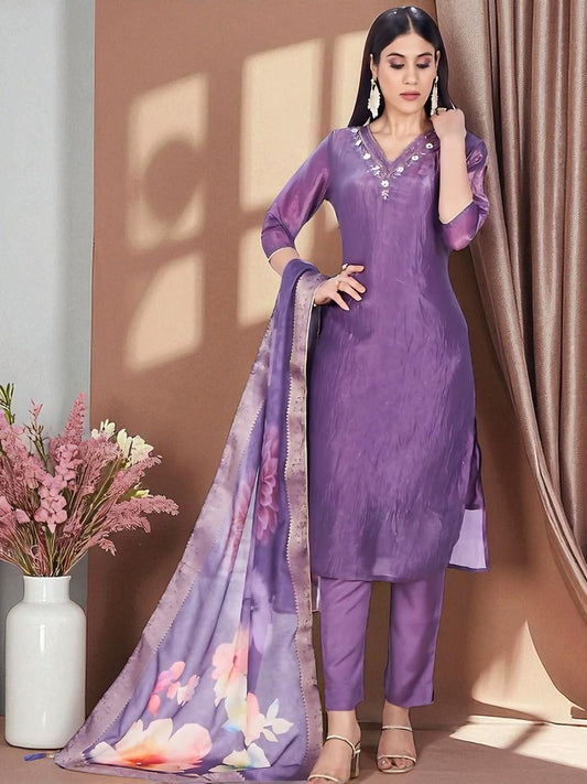 Dhiyona SN Women's Floral Solid Kurta with Churidar & Dupatta