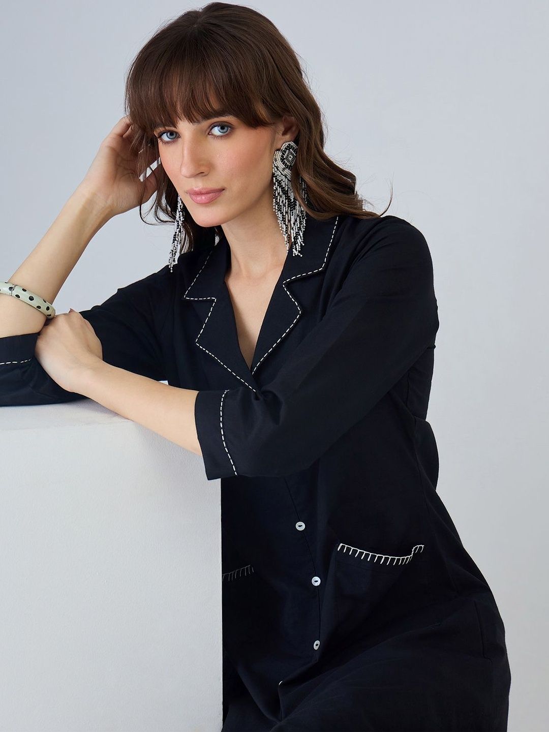 Women Regular Thread Work Pure Cotton Kurta with Palazzos