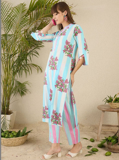 Women Floral Printed Regular Pure Cotton Kurta with Trousers