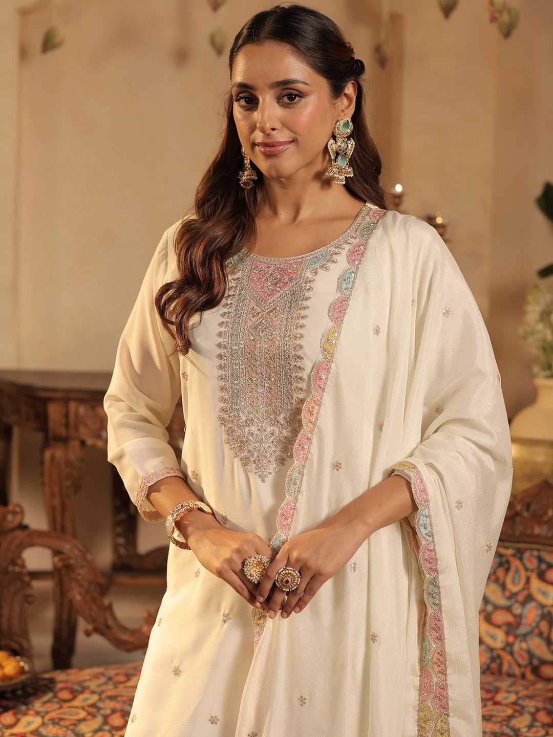 Women Ethnic Motifs Embroidered Kurta with Palazzos & Dupatta
