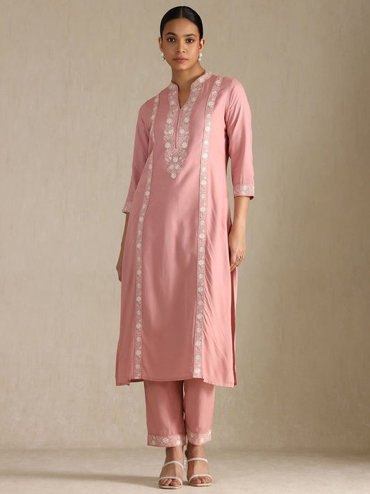 Dhiyona SO Women's Women Ethnic Motifs Embroidered Regular Thread Work Kurta with Trousers