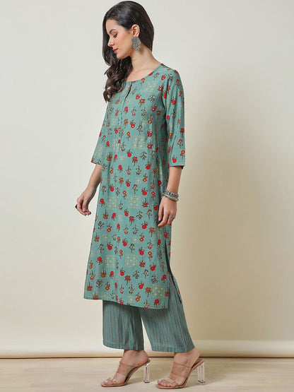 Dhiyona SO Women's Floral Printed Straight Kurta with Palazzos