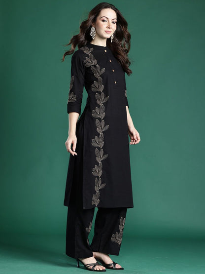 Dhiyona IE Embroidered Pure Cotton Straight Tunic & Trousers Co-Ord Set