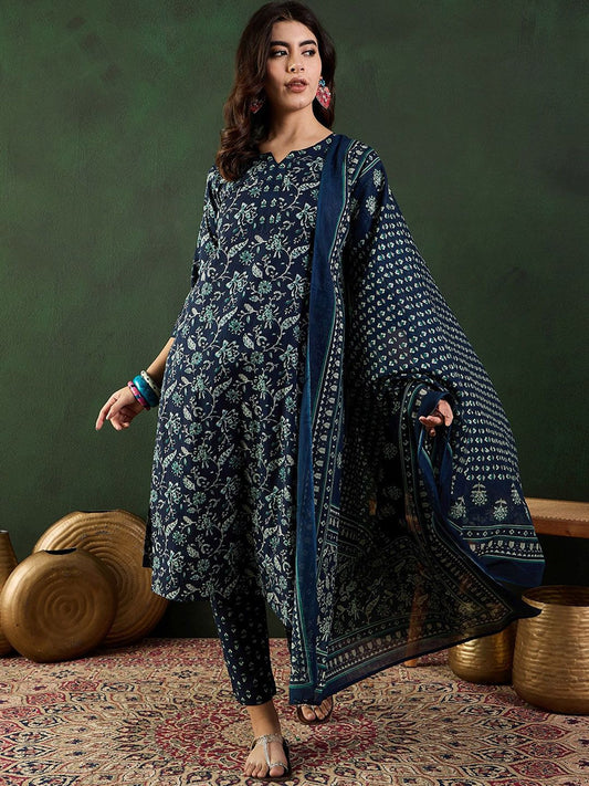 Dhiyona SN Women's Printed Pure Cotton Kurta Set With Dupatta