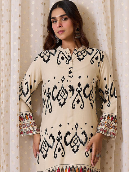 Dhiyona IE Printed Mandarin Collar Tunic With Trousers