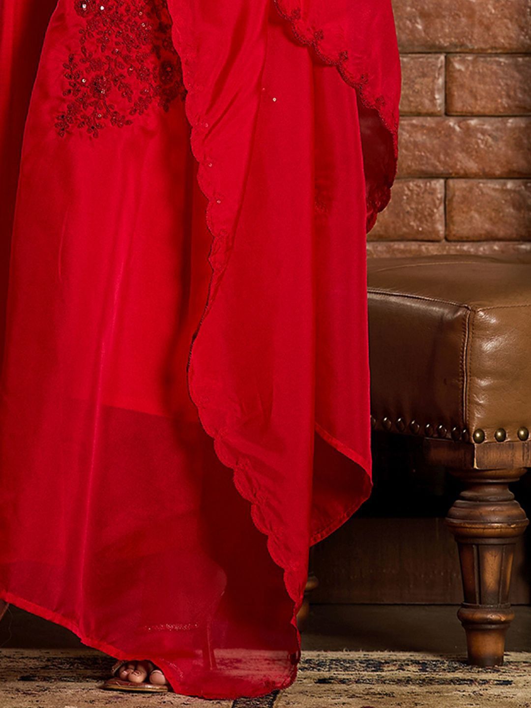 Dhiyona IE Ethnic Motifs Embroidered Sequined Straight Kurta With Trousers & Dupatta