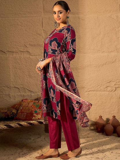 Women Ethnic Motifs Printed Pure Cotton Kurta Trousers & With Dupatta Kurta Sets