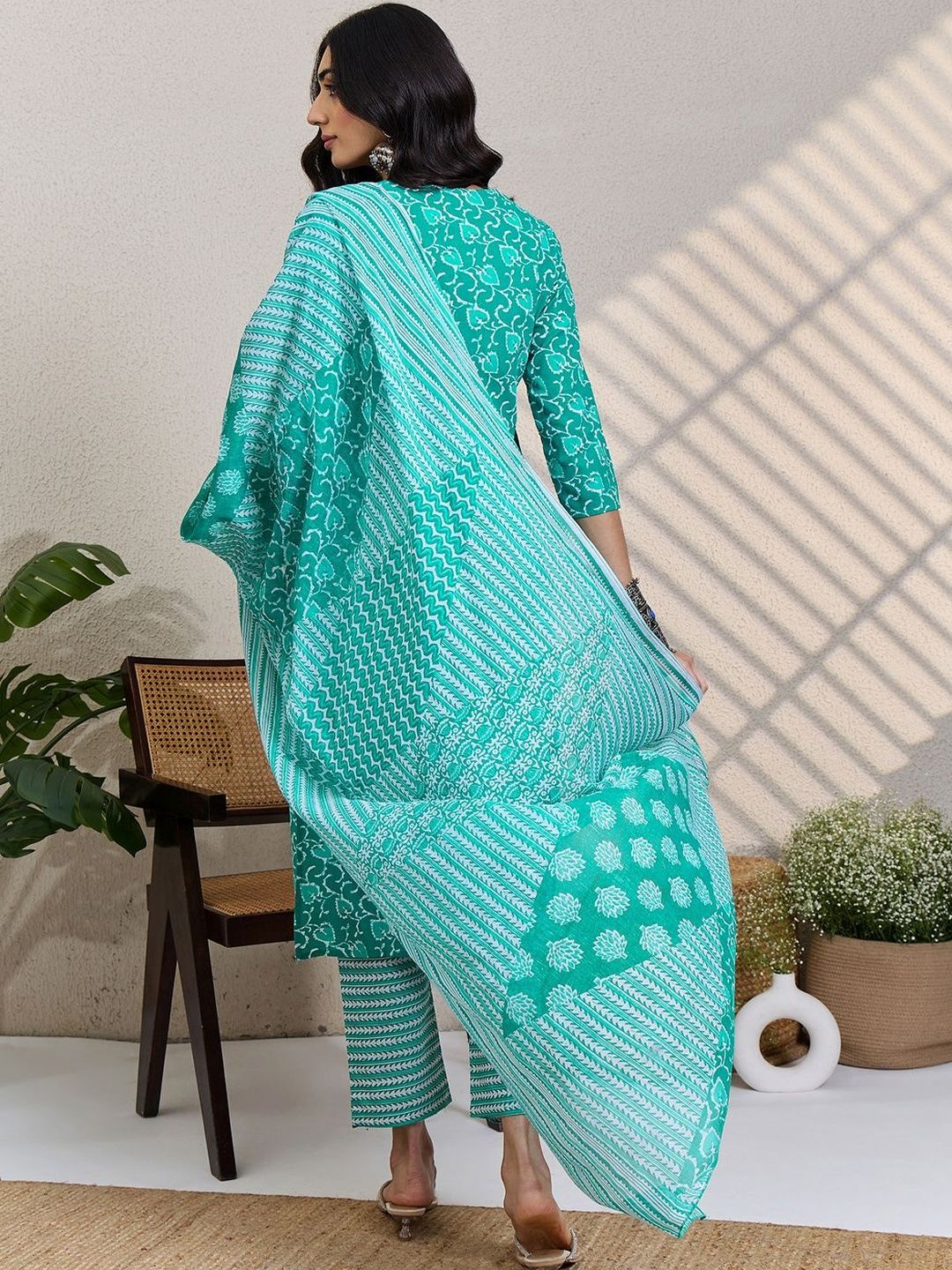 Women Ethnic Motifs Printed Pure Cotton Kurta with Trousers & Dupatta