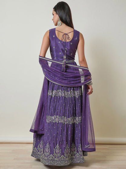 Dhiyona SO Women's Women Floral Embroidered Pleated Mirror Work Kurta with Churidar & With Dupatta