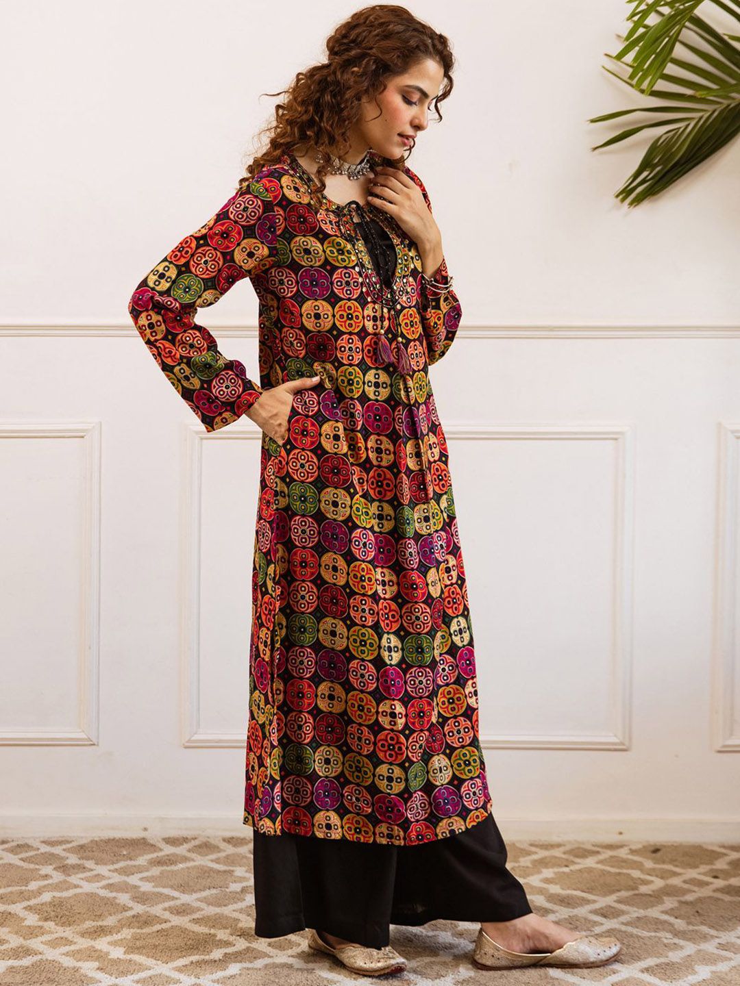 Dhiyona IE Printed Round Neck A-Line Tunic & Palazzo