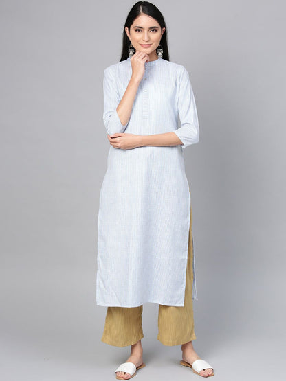 Dhiyona IE Women Blue Striped Cotton Kurta