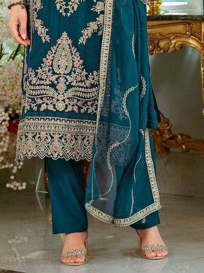 Dhiyona IE Women's Women Ethnic Motifs Embroidered Kurta & Trouser With Dupatta