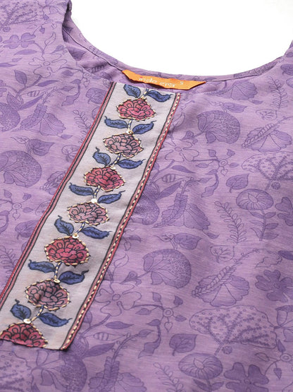 Floral Printed Beads & Stones Chanderi Silk Kurta With Trousers & Dupatta