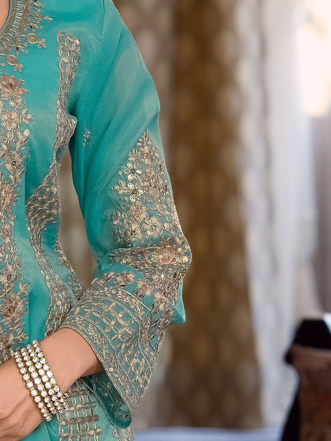 Women Ethnic Motifs Embroidered Regular Sequinned Kurta with Palazzos & With Dupatta