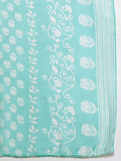 Floral Printed Regular Sequinned Pure Cotton Kurta With Trousers & Dupatta