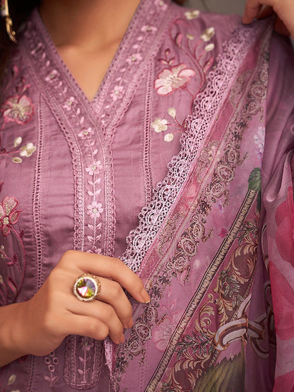 Floral Embroidered Regular Thread Work Kurta With Trousers & Dupatta