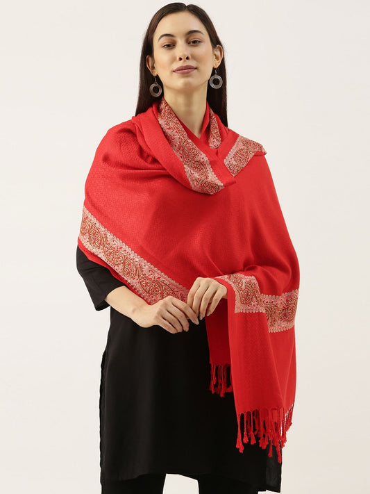 Dhiyona PA Women Red & Beige Aari Embroidered Shawl