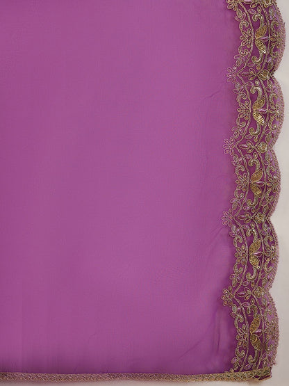 Dhiyona IE Notched Neck Floral Embroidered Liva Kurta with Trouser & Dupatta