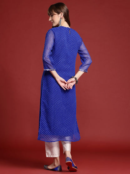 Dhiyona IE Leheriya Embroidered Gotta Patti Georgette Kurta