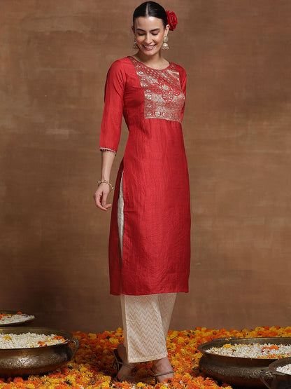 Dhiyona IE Pack of 2 Ethnic Motifs Embroidered Straight Kurta