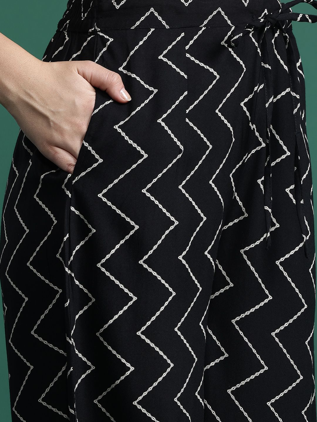 Printed Beads and Stones Detail Kurta with Trousers