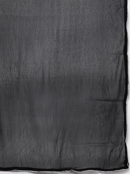 Women Black Floral Printed Kurta with Trousers & With Dupatta