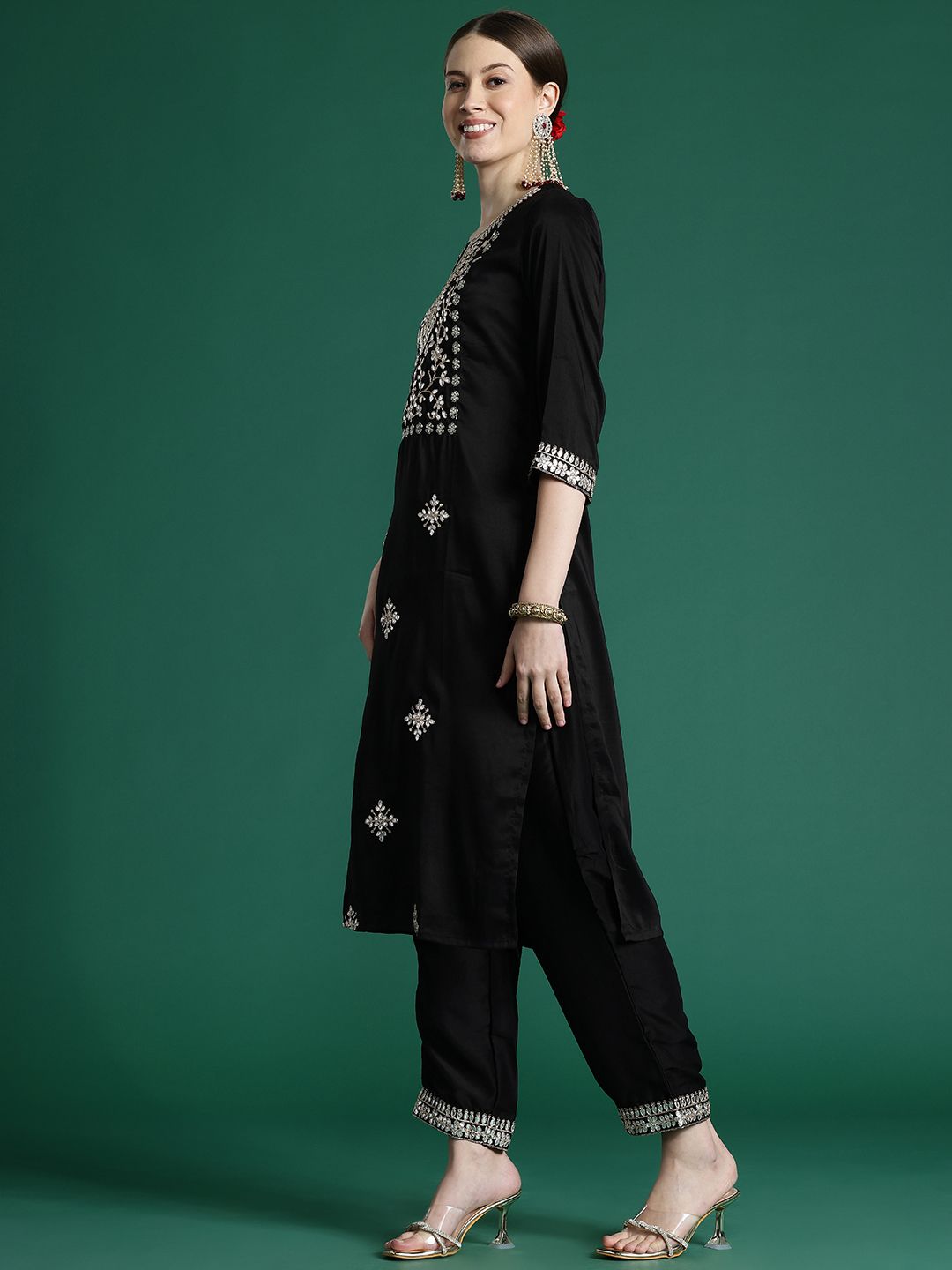 Ethnic Motifs Embroidered Gotta Patti Kurta With Trousers & Dupatta