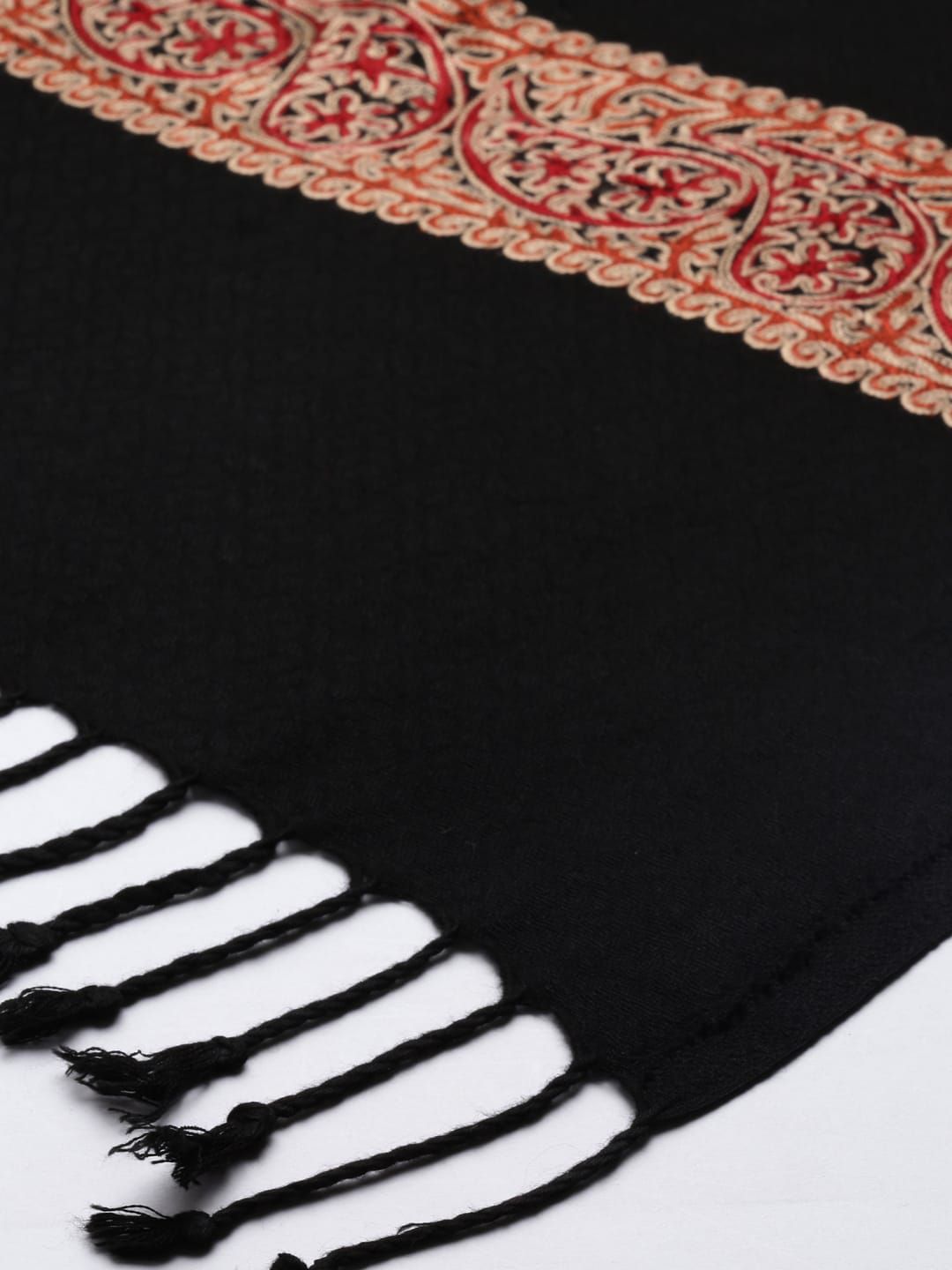 Dhiyona PA Women Black & Maroon Embroidered Shawl