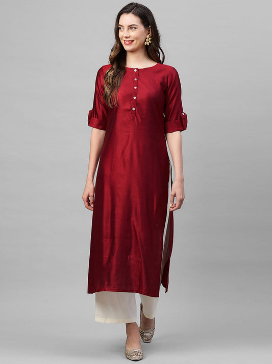 Dhiyona IE Roll-Up Sleeves Liva Straight Kurta