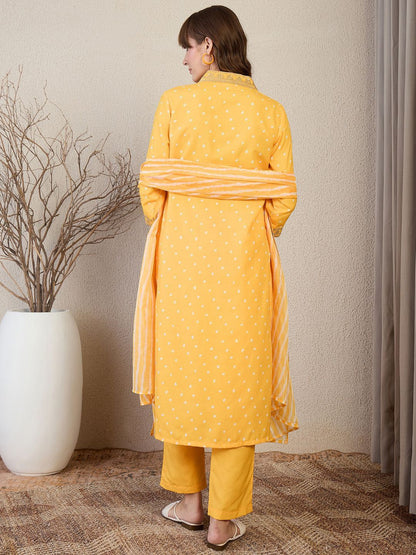 Dhiyona IE Bandhani Printed Straight Kurta With Trouser & Dupatta