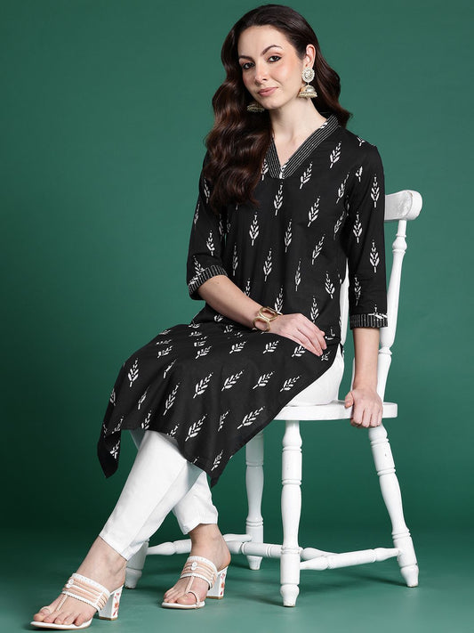 Dhiyona IE Ethnic Motifs Printed Pure Cotton Thread Work Kurta