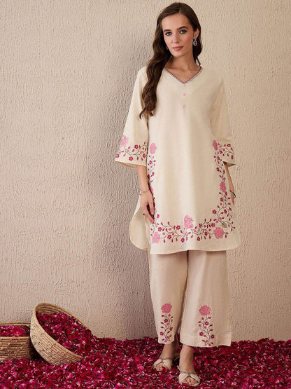 Dhiyona IE Embroidered Straight Kurta Palazzos Set