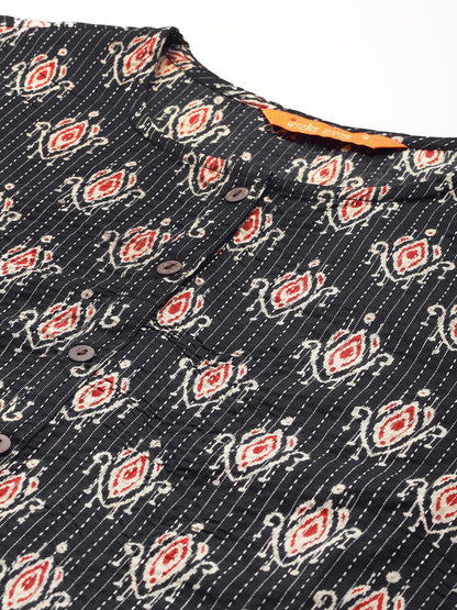 Dhiyona IE Ethnic Motifs Printed Kantha Work Pure Cotton Kurta