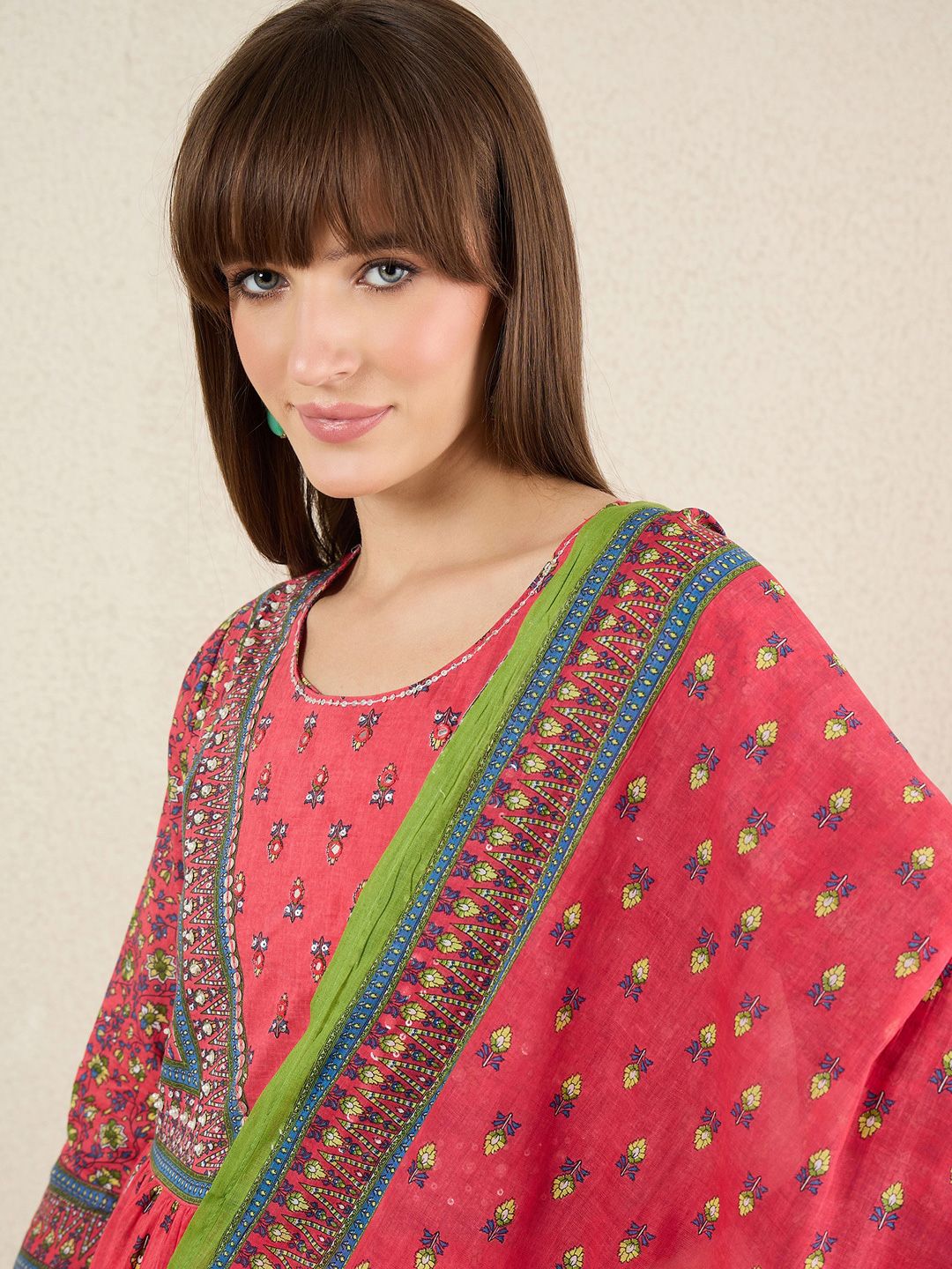 Women Ethnic Motifs Printed Cotton Kurta with Trousers & Dupatta