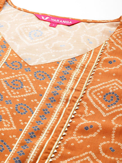 Dhiyona VA Women's Bandhani Printed Empire Gotta Patti Kurta with Trousers & Dupatta