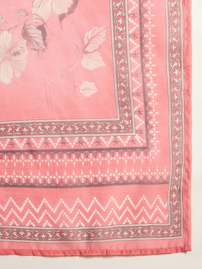 Floral Embroidered Regular Chanderi Silk Straight Kurta with Trousers & Dupatta