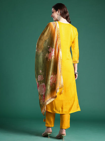 Ethnic Motifs Regular Kurta with Trousers & Dupatta