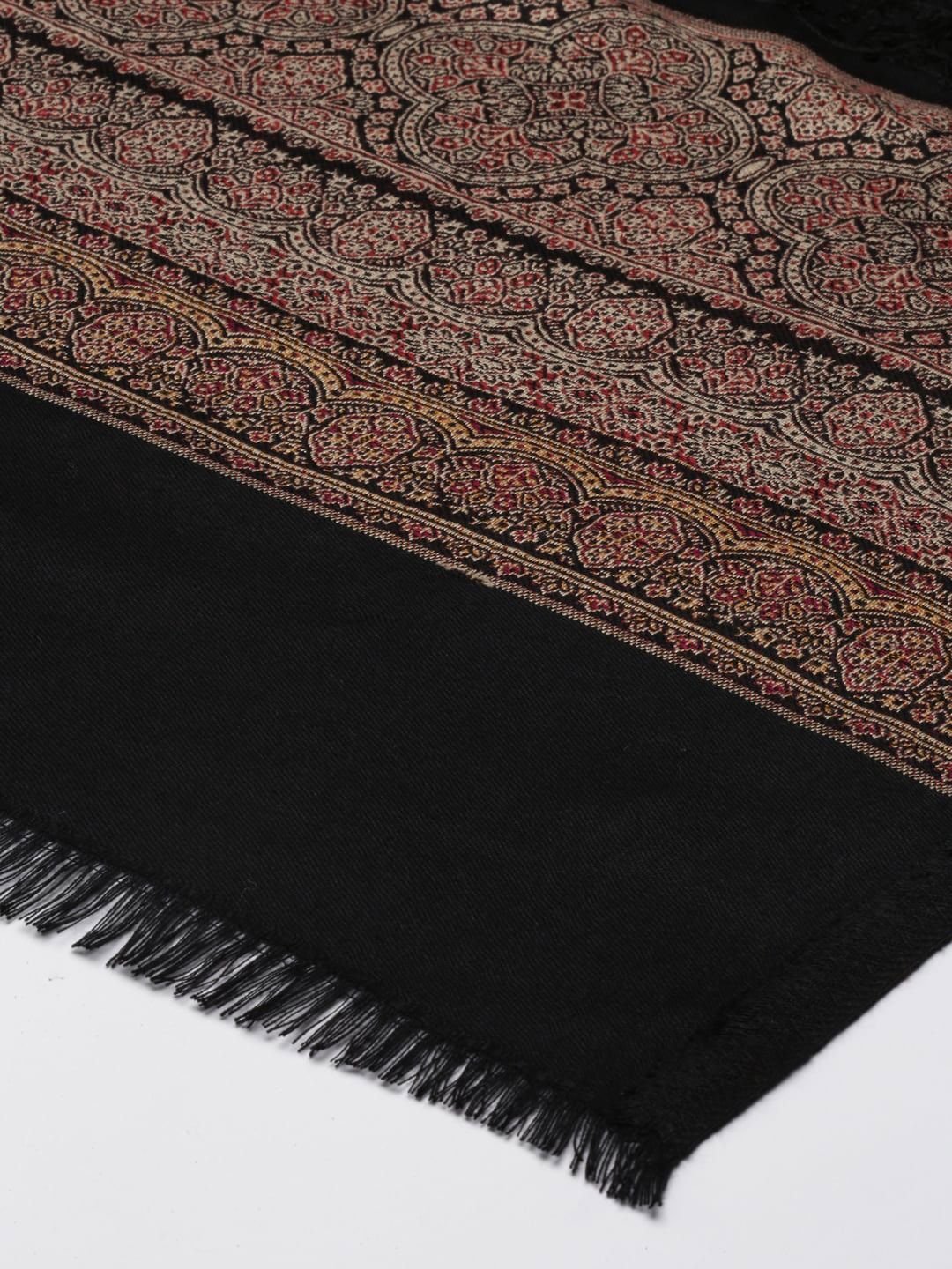 Dhiyona PA Women Black Embroidered Ethnic Motifs Shawl