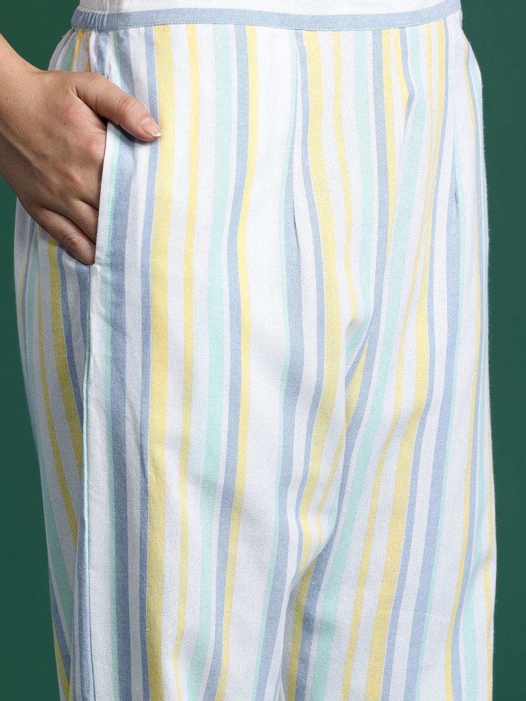 Dhiyona IE Striped Thread Work Pure Cotton Kurta with Trousers