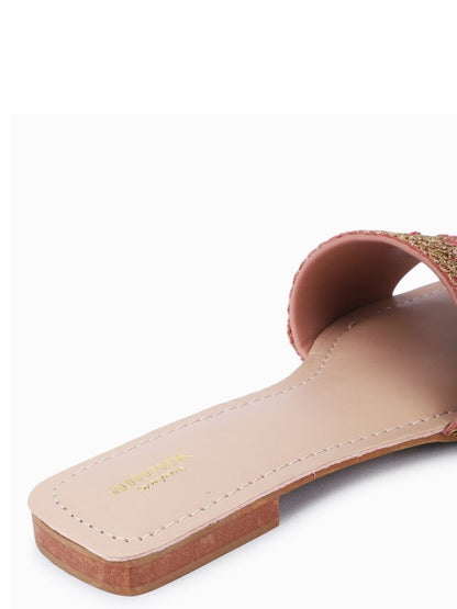 Dhiyona AK Peach-Coloured Ethnic Embroidered Open Toe Flats