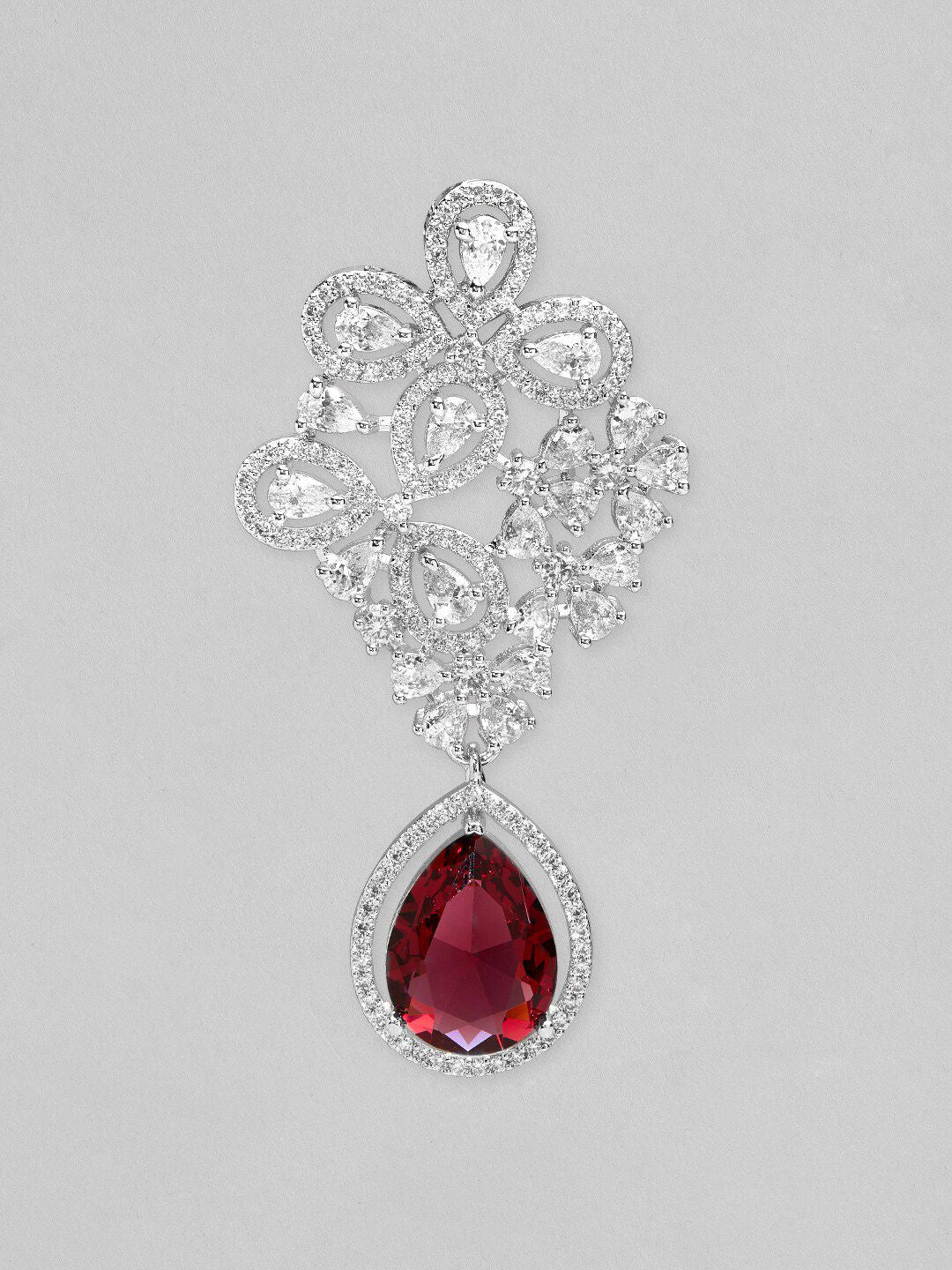 Dhiyona RJ Women's Silver-Toned & Red Classic Drop Earrings